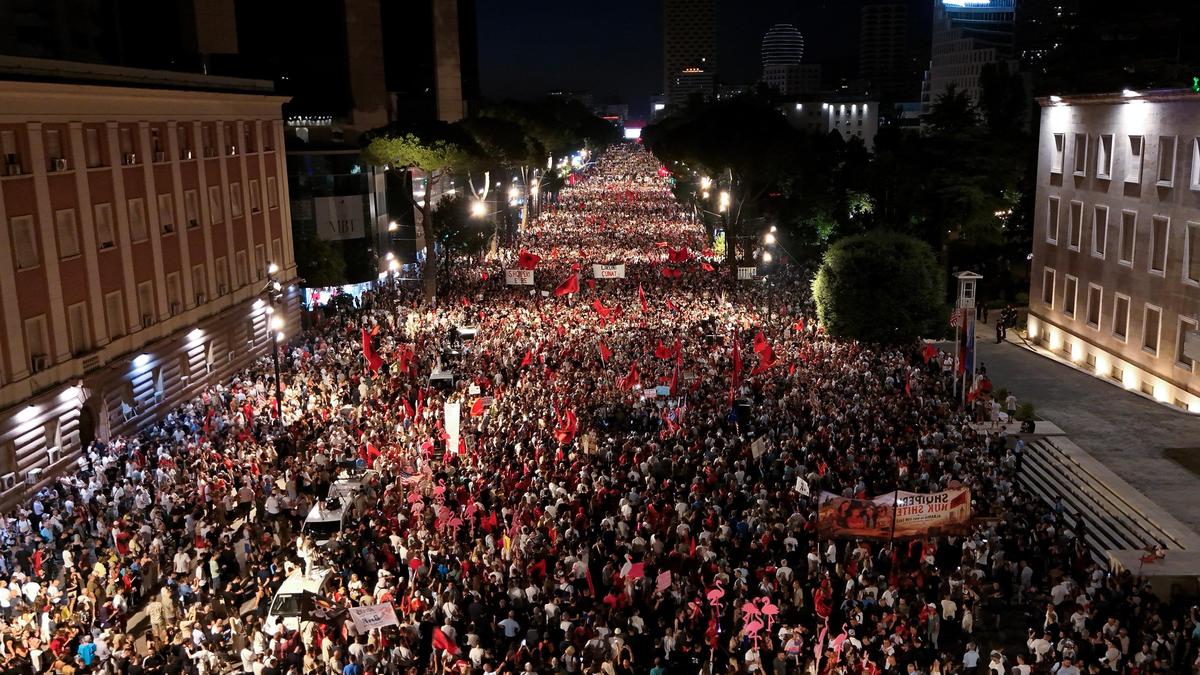 Albanians take to the streets in protest for the 35th night in a row